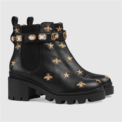 gucci embroidered leather ankle boot with belt dupe|gucci black leather ankle boots.